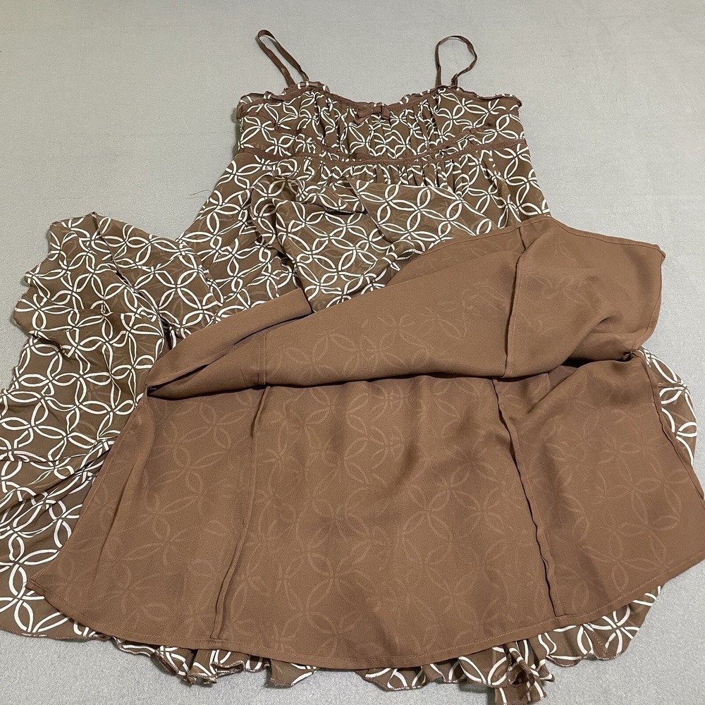 Vtg Woman's Babydoll Dress 8‎ Silk Geometric Brown Y2K Boho Ballet Core Layers